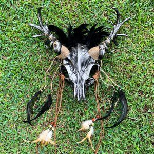 Animal Face Devil Skull Silver Deer Horn Masquerade Halloween Party Costume Mask